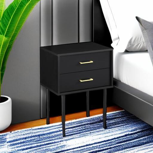 imageWalker Edison Modern Olivia 2Drawer Rectangle Nightstand Bedroom Side Table Living Room Small End Accent Table 20 Inch BlackBlack