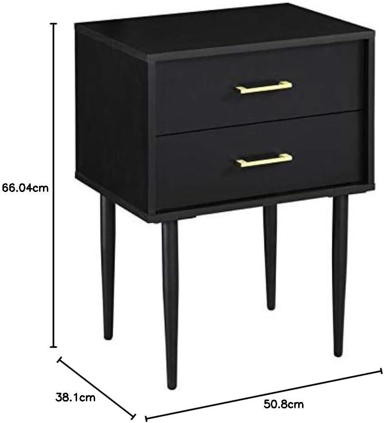 imageWalker Edison Modern Olivia 2Drawer Rectangle Nightstand Bedroom Side Table Living Room Small End Accent Table 20 Inch BlackBlack