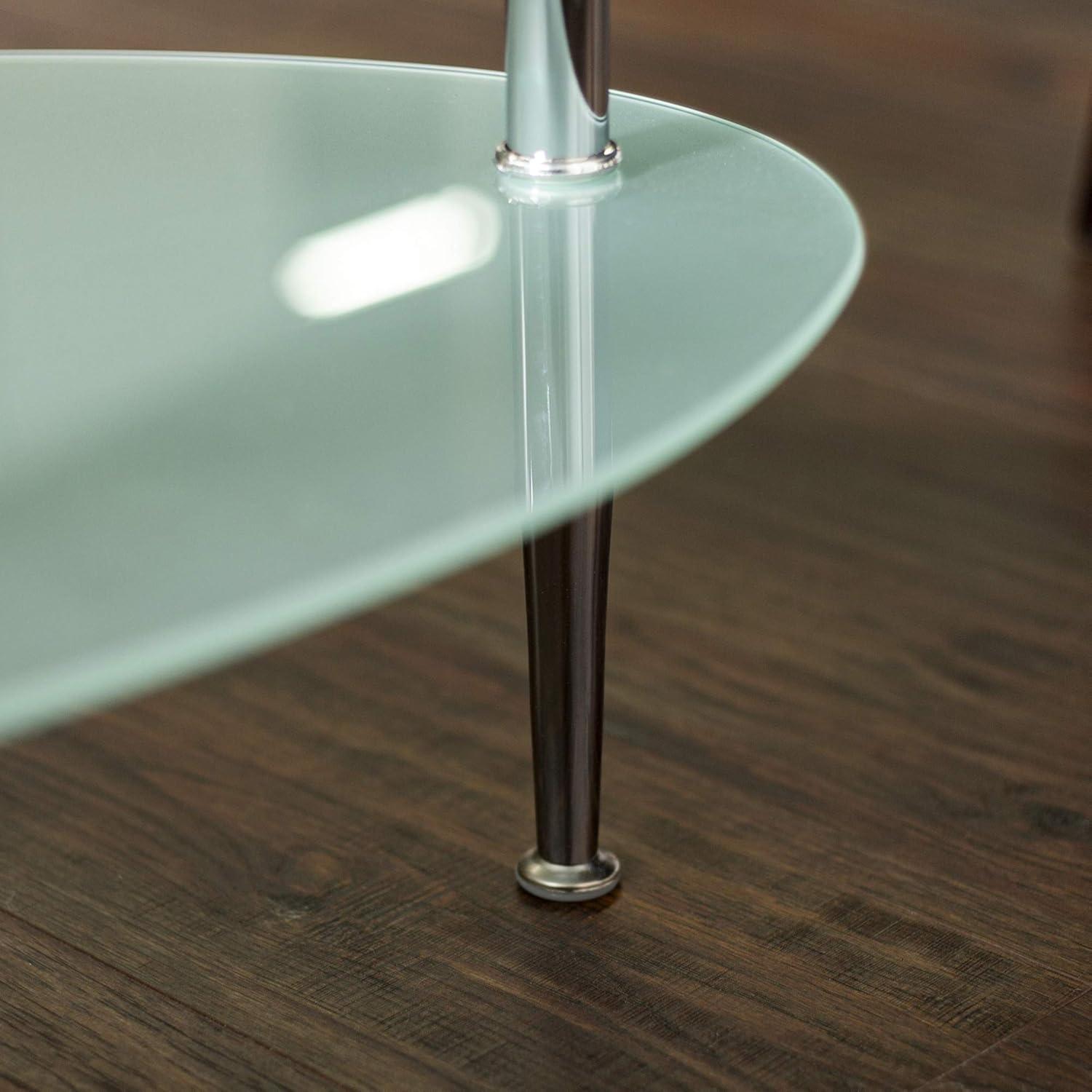 imageWalker Edison Modern Oval Glass Coffee Table Living Room Accent Ottoman Storage Shelf 37 Inch GlassOval Coffee Table