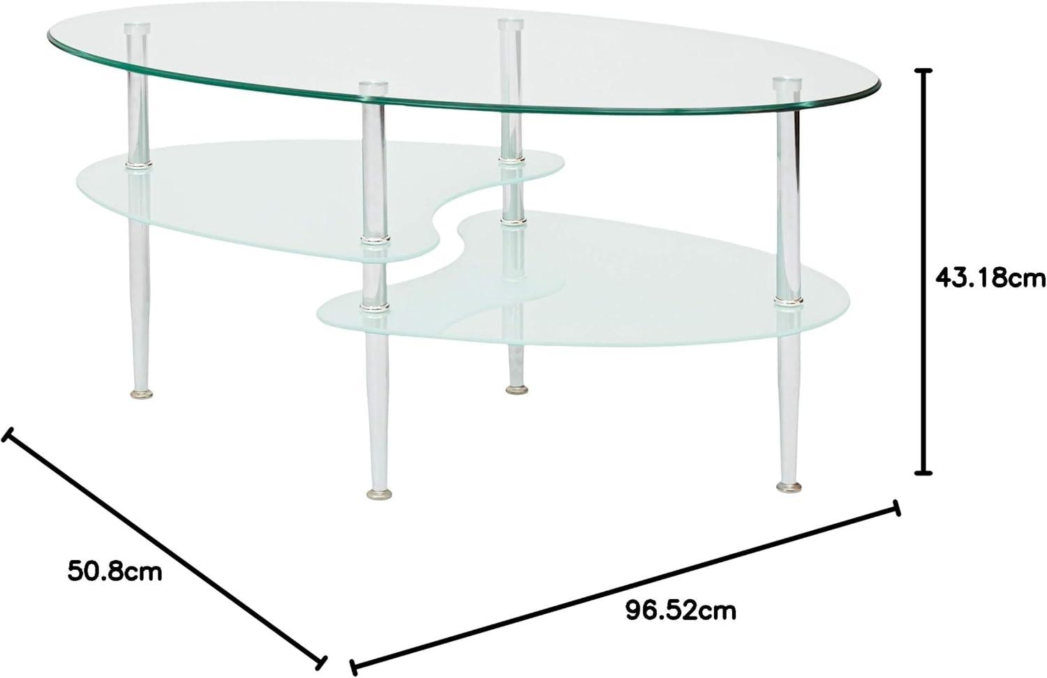 imageWalker Edison Modern Oval Glass Coffee Table Living Room Accent Ottoman Storage Shelf 37 Inch GlassOval Coffee Table
