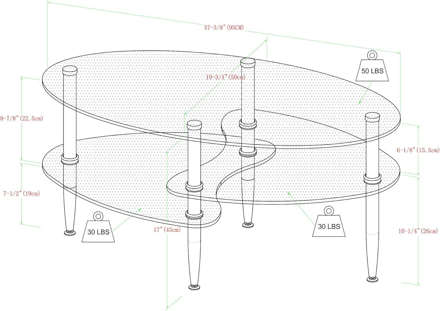 imageWalker Edison Modern Oval Glass Coffee Table Living Room Accent Ottoman Storage Shelf 37 Inch GlassOval Coffee Table