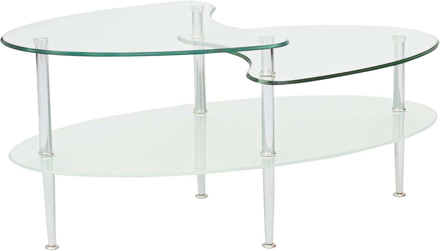 imageWalker Edison Modern Oval Glass Coffee Table Living Room Accent Ottoman Storage Shelf 37 Inch GlassWave Coffee Table