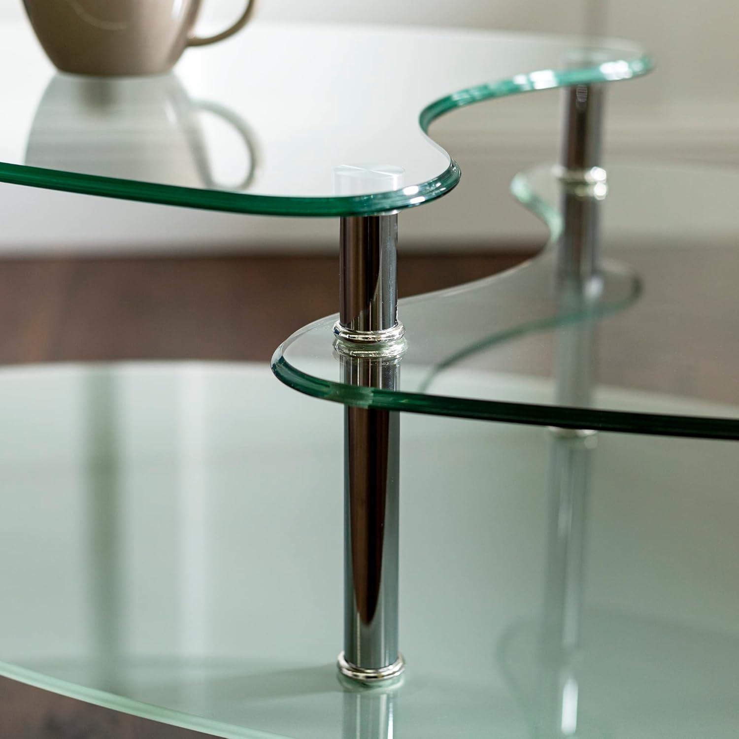 imageWalker Edison Modern Oval Glass Coffee Table Living Room Accent Ottoman Storage Shelf 37 Inch GlassWave Coffee Table