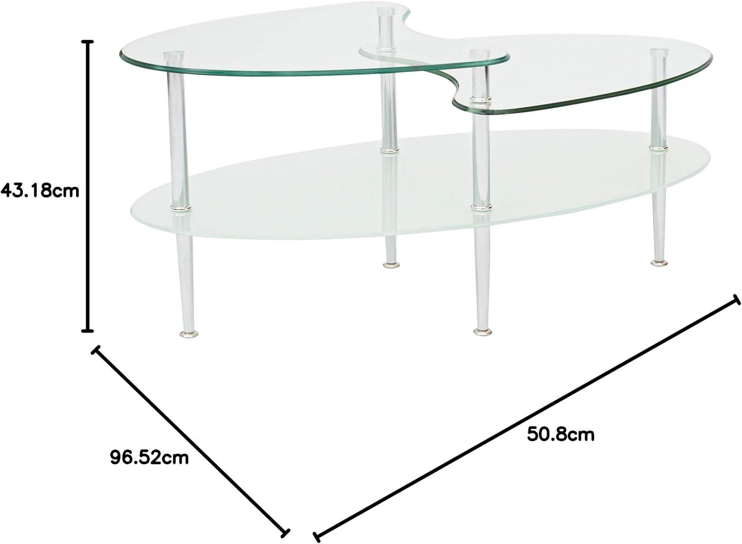 imageWalker Edison Modern Oval Glass Coffee Table Living Room Accent Ottoman Storage Shelf 37 Inch GlassWave Coffee Table