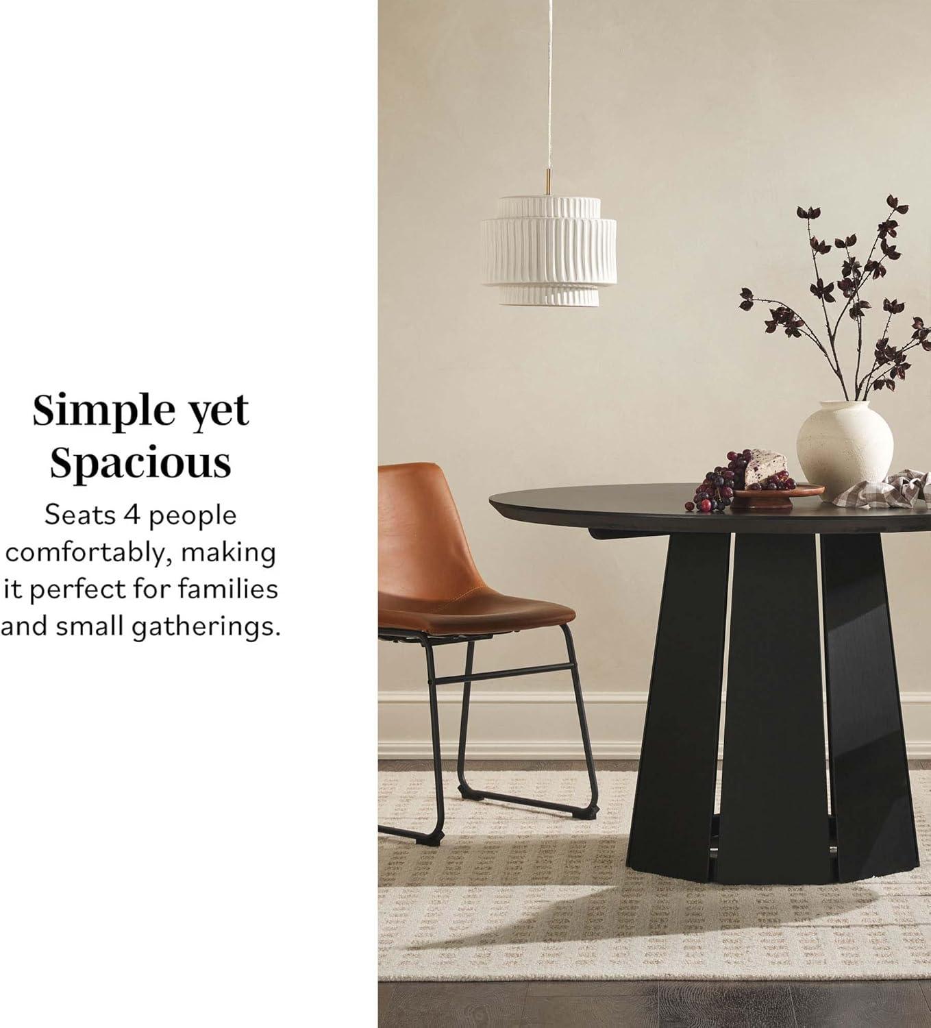 imageWalker Edison Modern PaneledWood Pedestal Base Round Top Dining Table 48 Inch BrownBlack