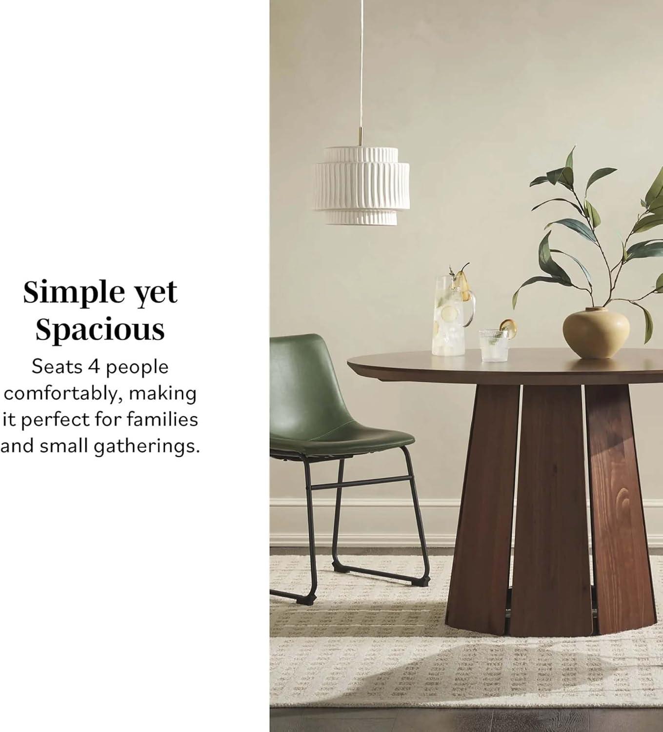 imageWalker Edison Modern PaneledWood Pedestal Base Round Top Dining Table 48 Inch BrownBrown