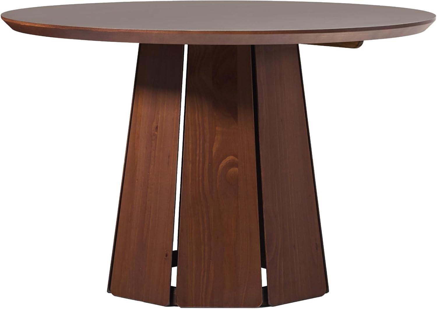 imageWalker Edison Modern PaneledWood Pedestal Base Round Top Dining Table 48 Inch BrownBrown