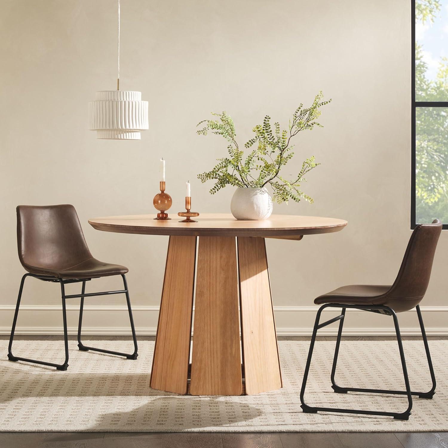 imageWalker Edison Modern PaneledWood Pedestal Base Round Top Dining Table 48 Inch BrownCerused White