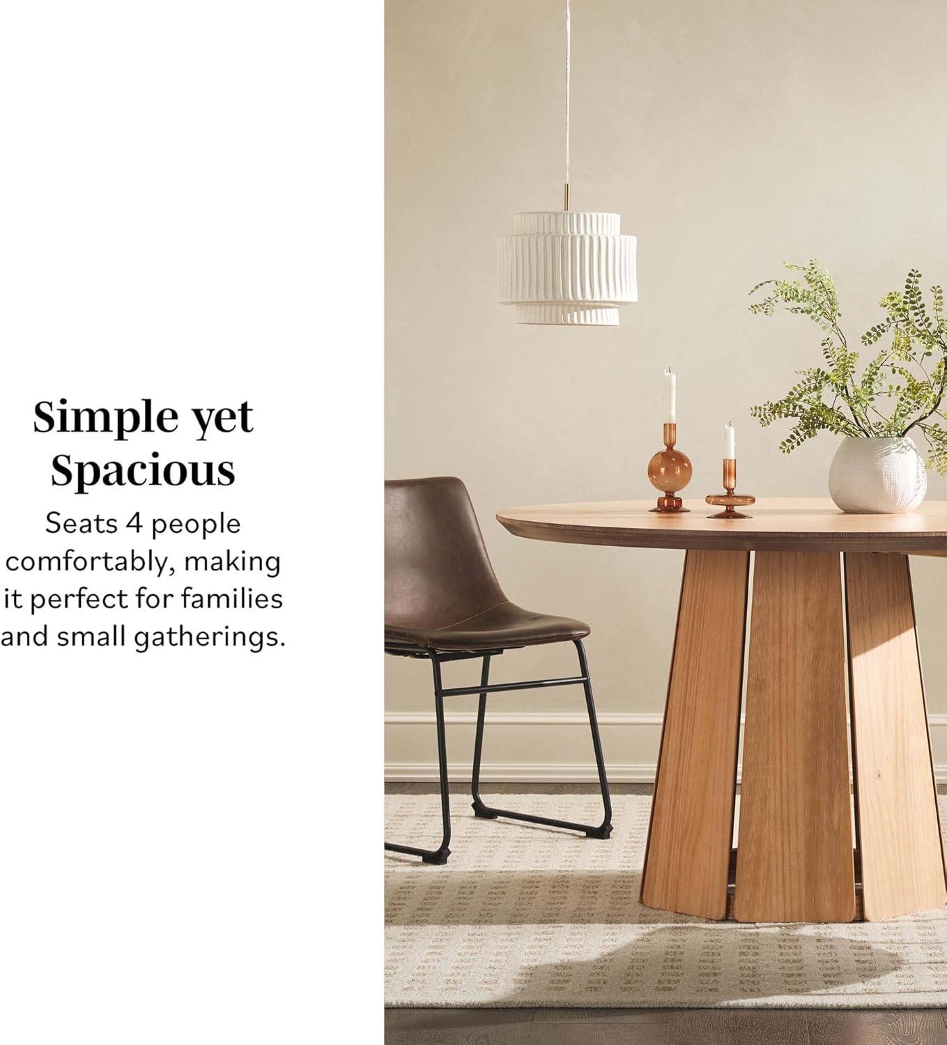 imageWalker Edison Modern PaneledWood Pedestal Base Round Top Dining Table 48 Inch BrownCerused White