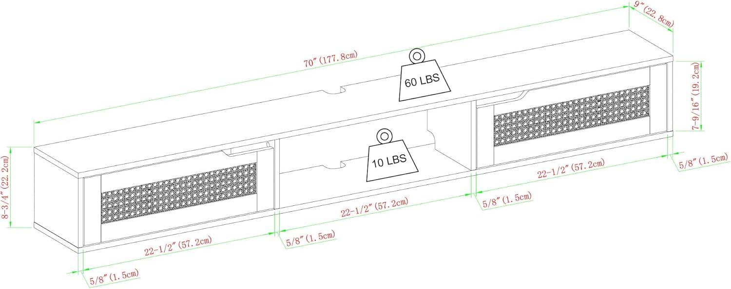 imageWalker Edison Modern Rattan FlipDownDoor WallMounted Floating Stand for TVs up to 65 Inche 58 Inch Coastal OakBlack