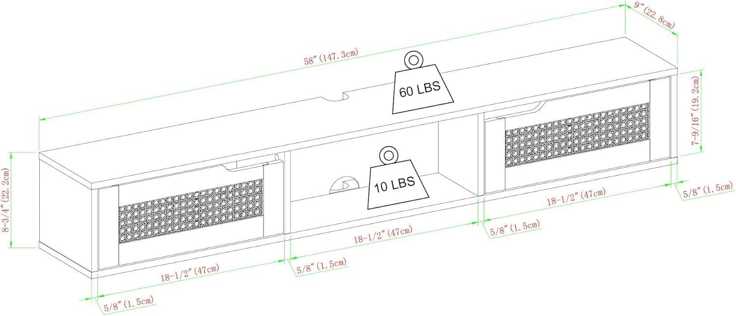imageWalker Edison Modern Rattan FlipDownDoor WallMounted Floating Stand for TVs up to 65 Inche 58 Inch Coastal OakBlack