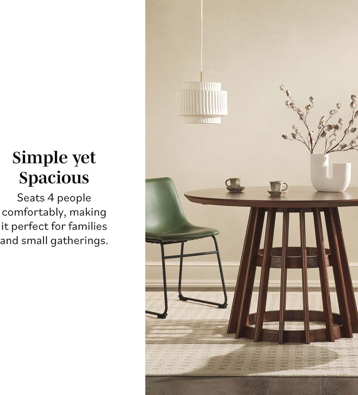 imageWalker Edison Modern Slatted Wood Pedestal Base Dining Table 48 Inch Cerused WhiteBrown