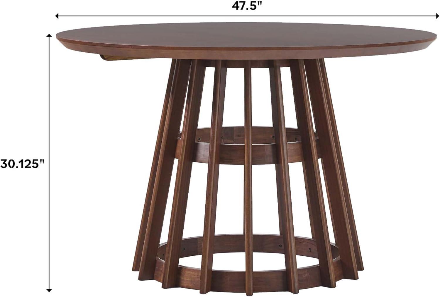 imageWalker Edison Modern Slatted Wood Pedestal Base Dining Table 48 Inch Cerused WhiteBrown