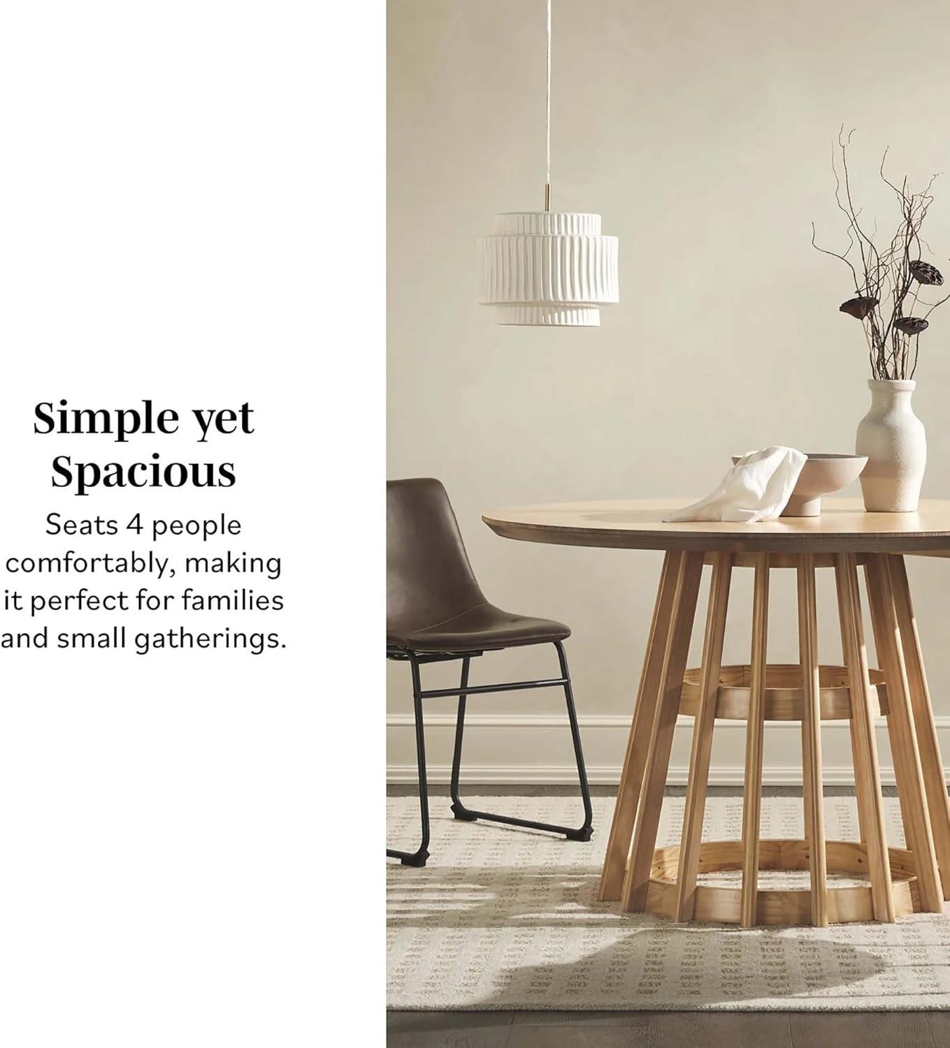 imageWalker Edison Modern Slatted Wood Pedestal Base Dining Table 48 Inch Cerused WhiteCerused White