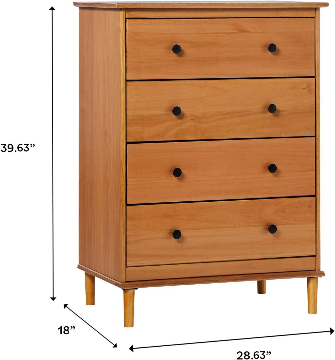 imageWalker Edison Modern Tall 4Drawer Solid Wood Dresser Bedroom Storage Drawer Organizer Closet Hallway 40 Inch CaramelCaramel