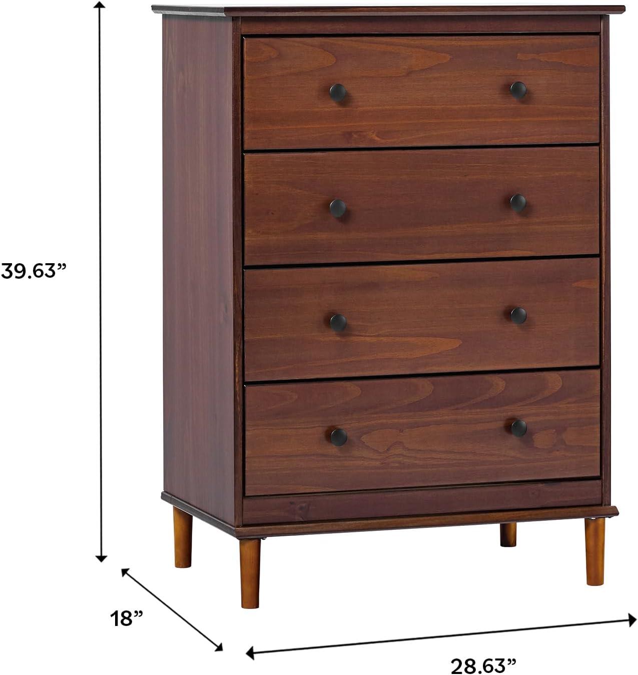 imageWalker Edison Modern Tall 4Drawer Solid Wood Dresser Bedroom Storage Drawer Organizer Closet Hallway 40 Inch CaramelWalnutt