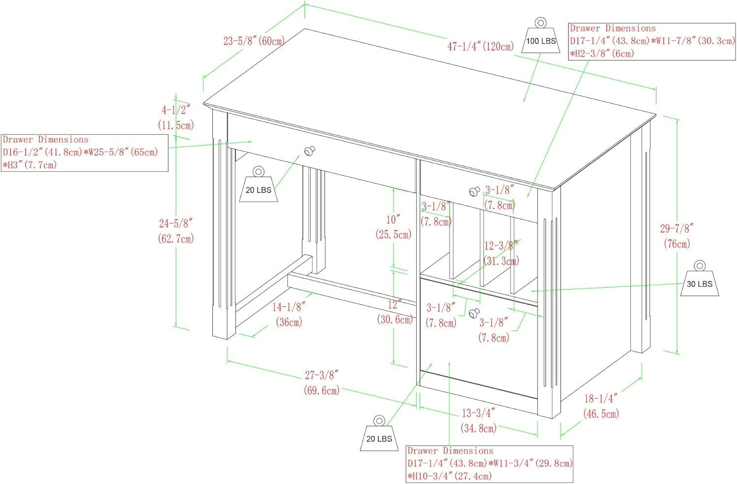 imageWalker Edison Modern Wood Computer Writing Desk Storage File Drawer Office Home Office Workstation Small 48 Inch WhiteWhite