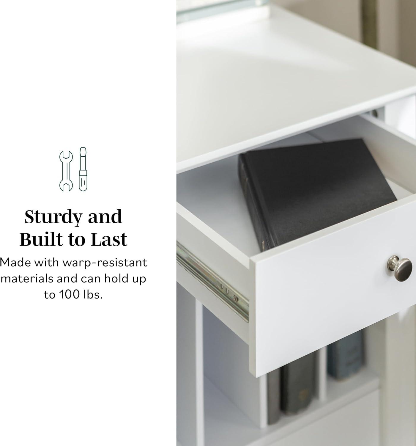 imageWalker Edison Modern Wood Computer Writing Desk Storage File Drawer Office Home Office Workstation Small 48 Inch WhiteWhite