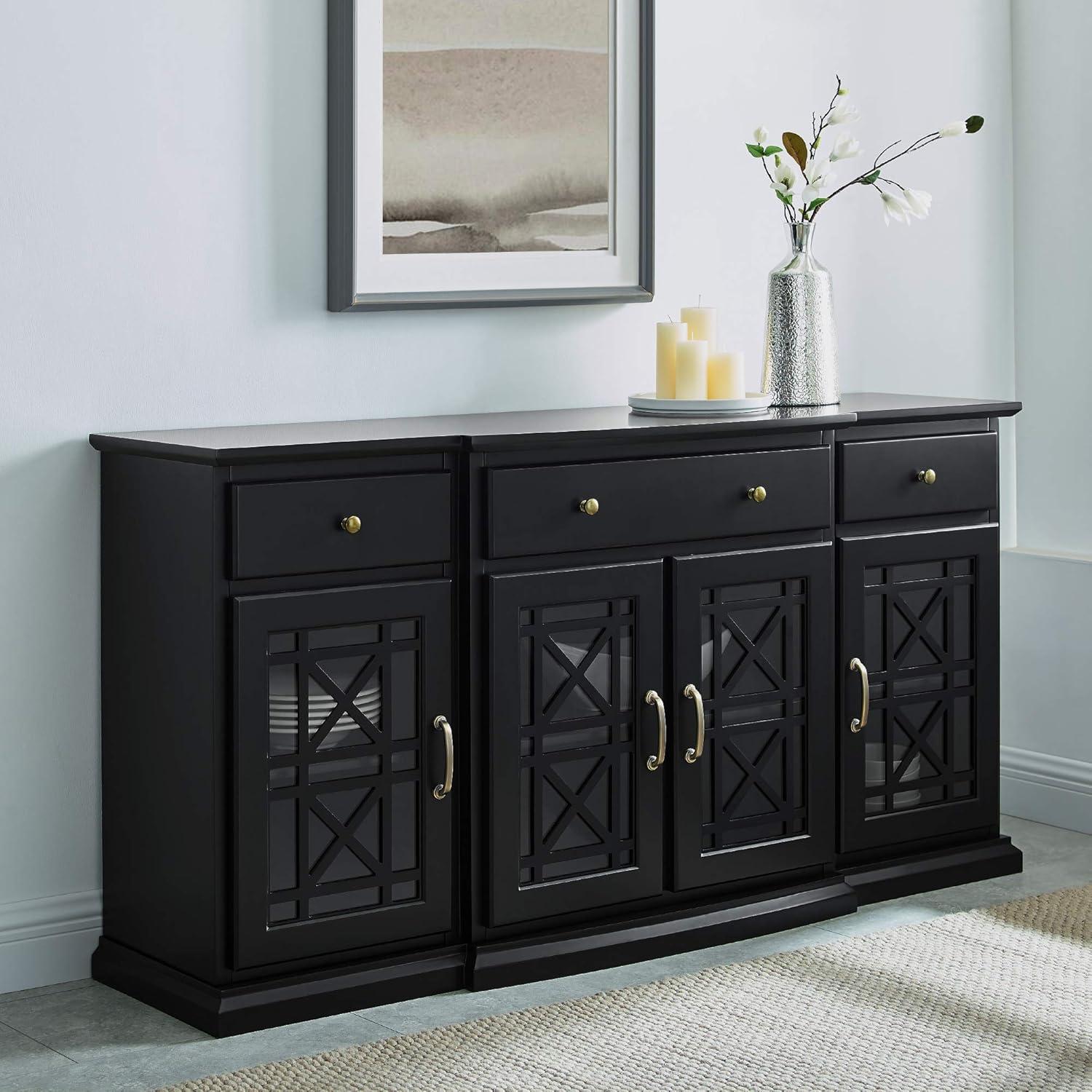 imageWalker Edison Modern Wood Glass Door Buffet Sideboard Living RoomEntryway Serving Storage Cabinet DoorsDining Room Console 60 Inch Dark TealBlack