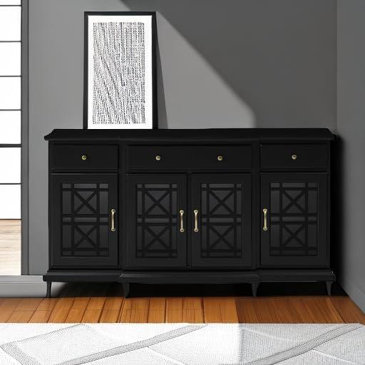 imageWalker Edison Modern Wood Glass Door Buffet Sideboard Living RoomEntryway Serving Storage Cabinet DoorsDining Room Console 60 Inch Dark TealBlack