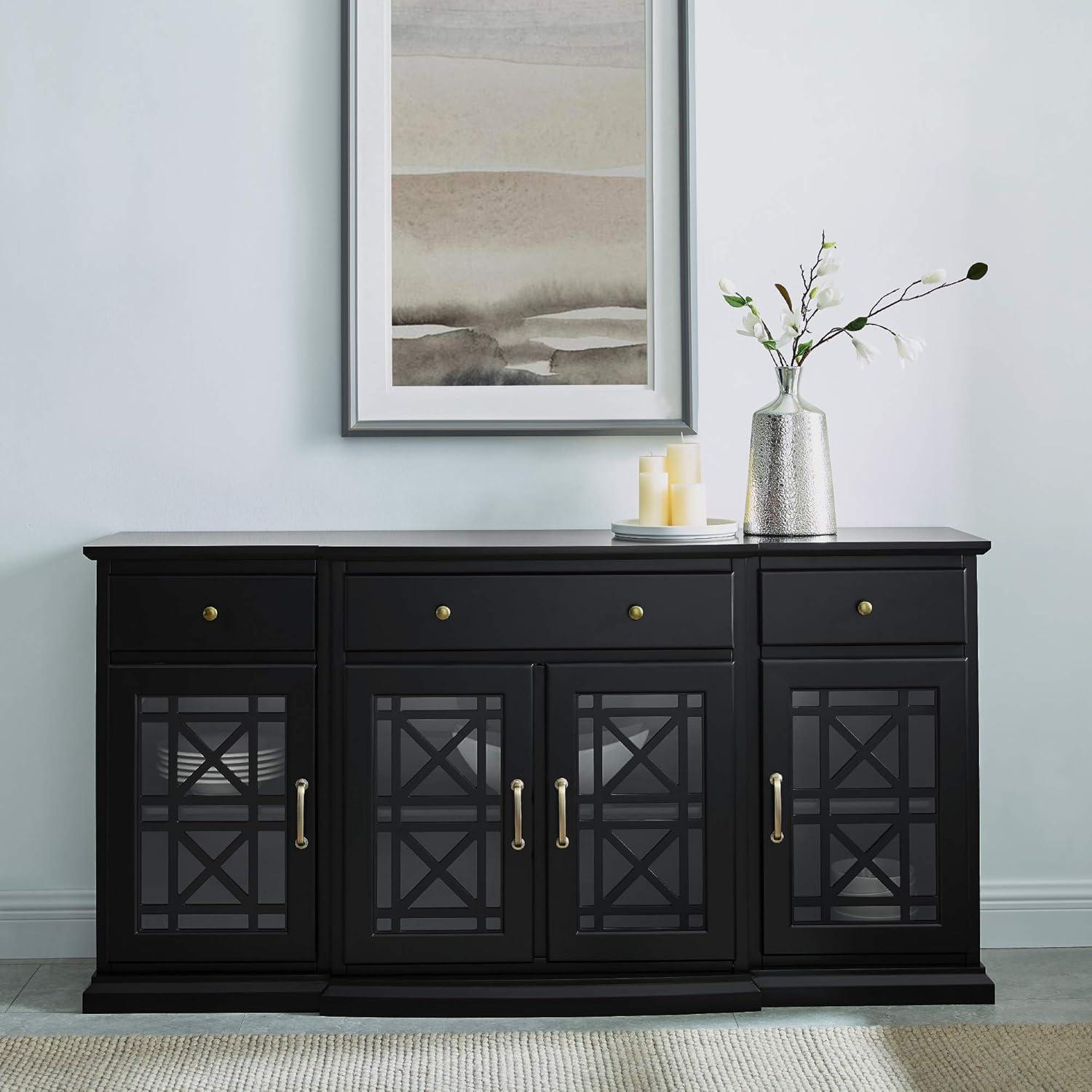 imageWalker Edison Modern Wood Glass Door Buffet Sideboard Living RoomEntryway Serving Storage Cabinet DoorsDining Room Console 60 Inch Dark TealBlack