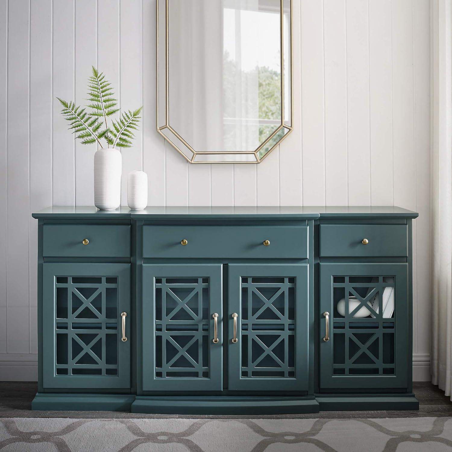 imageWalker Edison Modern Wood Glass Door Buffet Sideboard Living RoomEntryway Serving Storage Cabinet DoorsDining Room Console 60 Inch Dark TealDark Teal