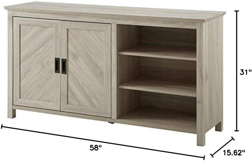 imageWalker Edison Modern Wood Grooved Buffet Sideboard with Open StorageEntryway Serving Storage Cabinet DoorsDining Room Console 58 Inch Dark WalnutBirch