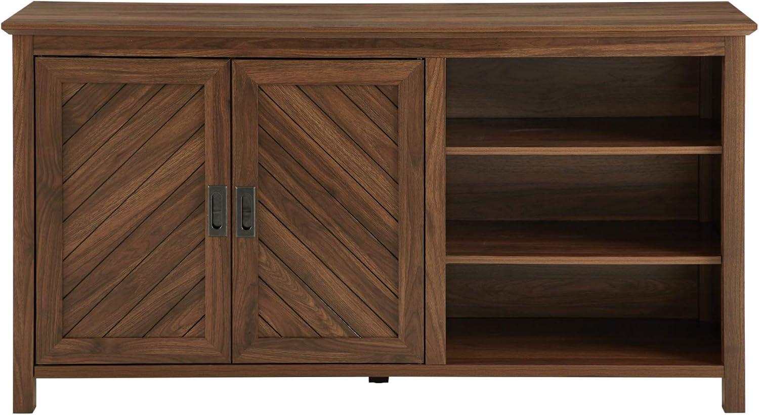 imageWalker Edison Modern Wood Grooved Buffet Sideboard with Open StorageEntryway Serving Storage Cabinet DoorsDining Room Console 58 Inch Dark WalnutDark Walnut