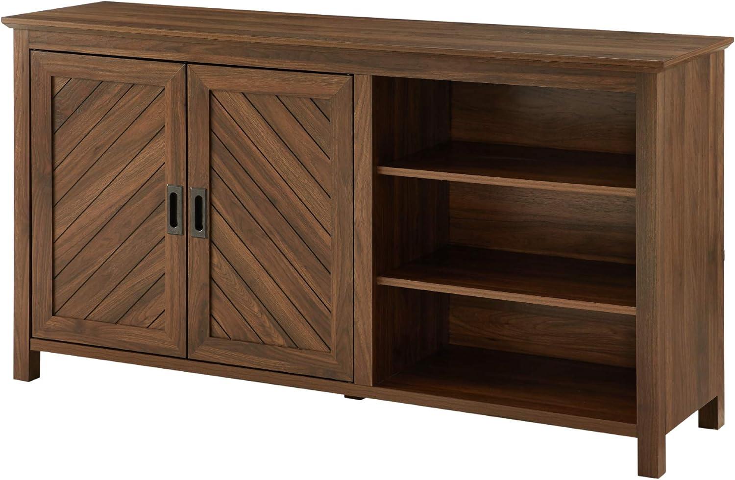 imageWalker Edison Modern Wood Grooved Buffet Sideboard with Open StorageEntryway Serving Storage Cabinet DoorsDining Room Console 58 Inch Dark WalnutDark Walnut