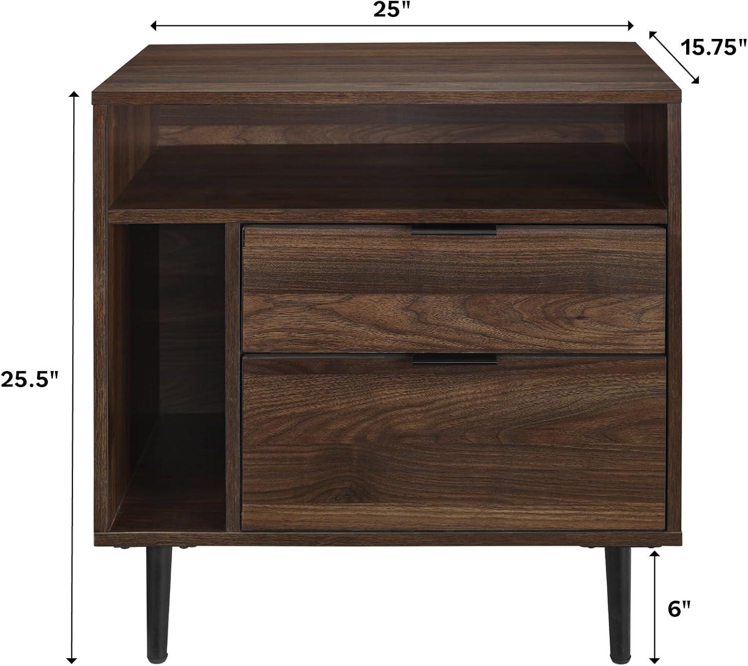 imageWalker Edison Modern Wood Nightstand Side Table Bedroom Storage Drawer and Shelf Bedside End Table 25 Inch Dark WalnutWalnut Brown