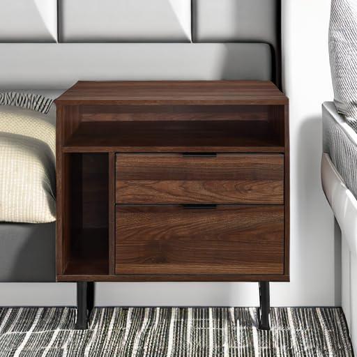 imageWalker Edison Modern Wood Nightstand Side Table Bedroom Storage Drawer and Shelf Bedside End Table 25 Inch Dark WalnutWalnut Brown