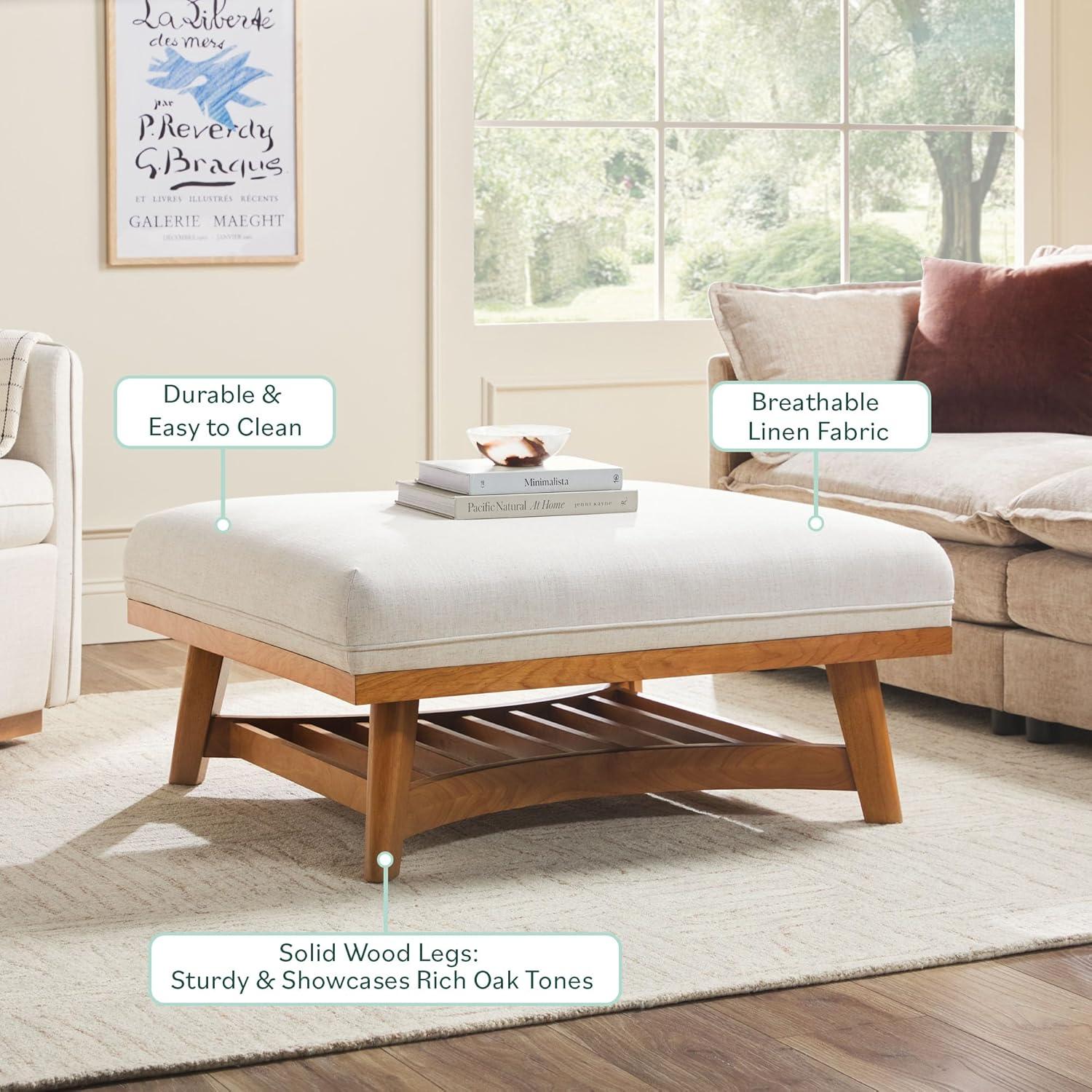 imageWalker Edison Nash Modern Farmhouse Large Oversized Linen Ottoman CreamCream