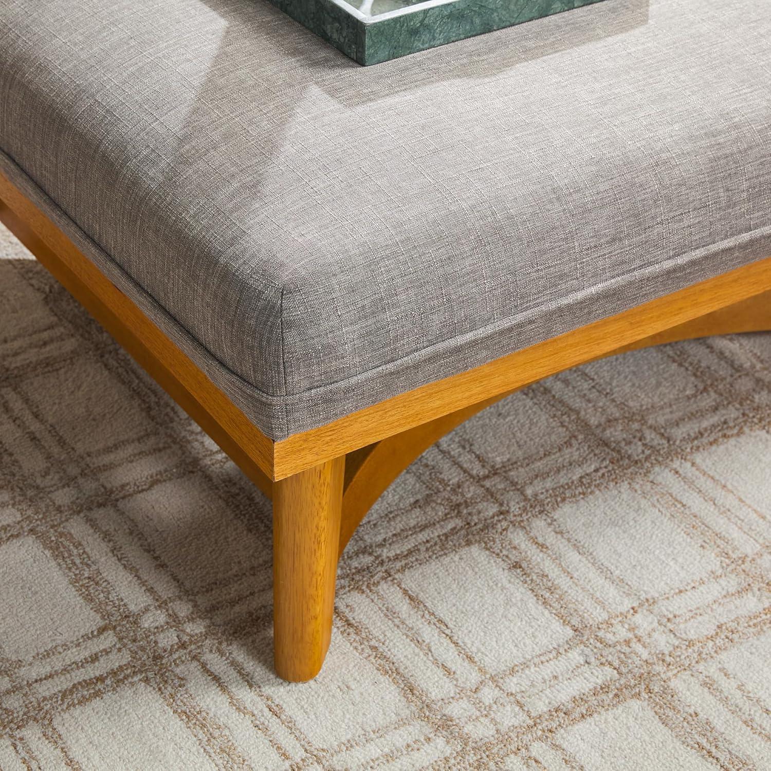 imageWalker Edison Nash Modern Farmhouse Large Oversized Linen Ottoman CreamDark Grey