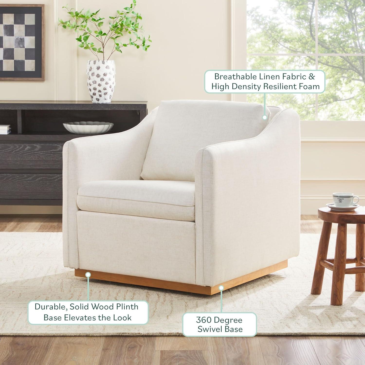 imageWalker Edison Nash Modern Farmhouse Linen Swivel Accent Chair Dark GreyCream