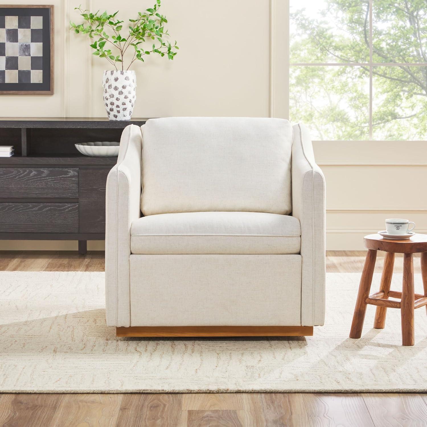 imageWalker Edison Nash Modern Farmhouse Linen Swivel Accent Chair Dark GreyCream