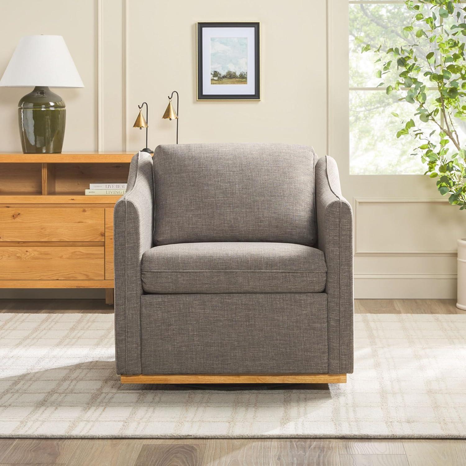 imageWalker Edison Nash Modern Farmhouse Linen Swivel Accent Chair Dark GreyDark Grey