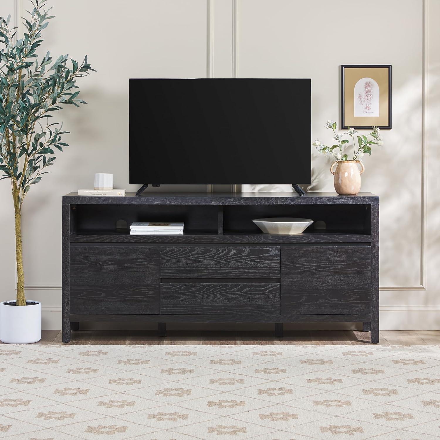 imageWalker Edison Nash Modern Farmhouse Rustic Solid Oak Wood Sideboard with Storage 65 inch BlackBlack