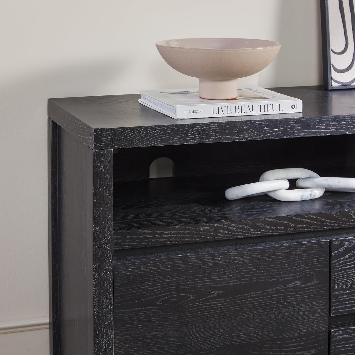 imageWalker Edison Nash Modern Farmhouse Rustic Solid Oak Wood Sideboard with Storage 65 inch BlackBlack