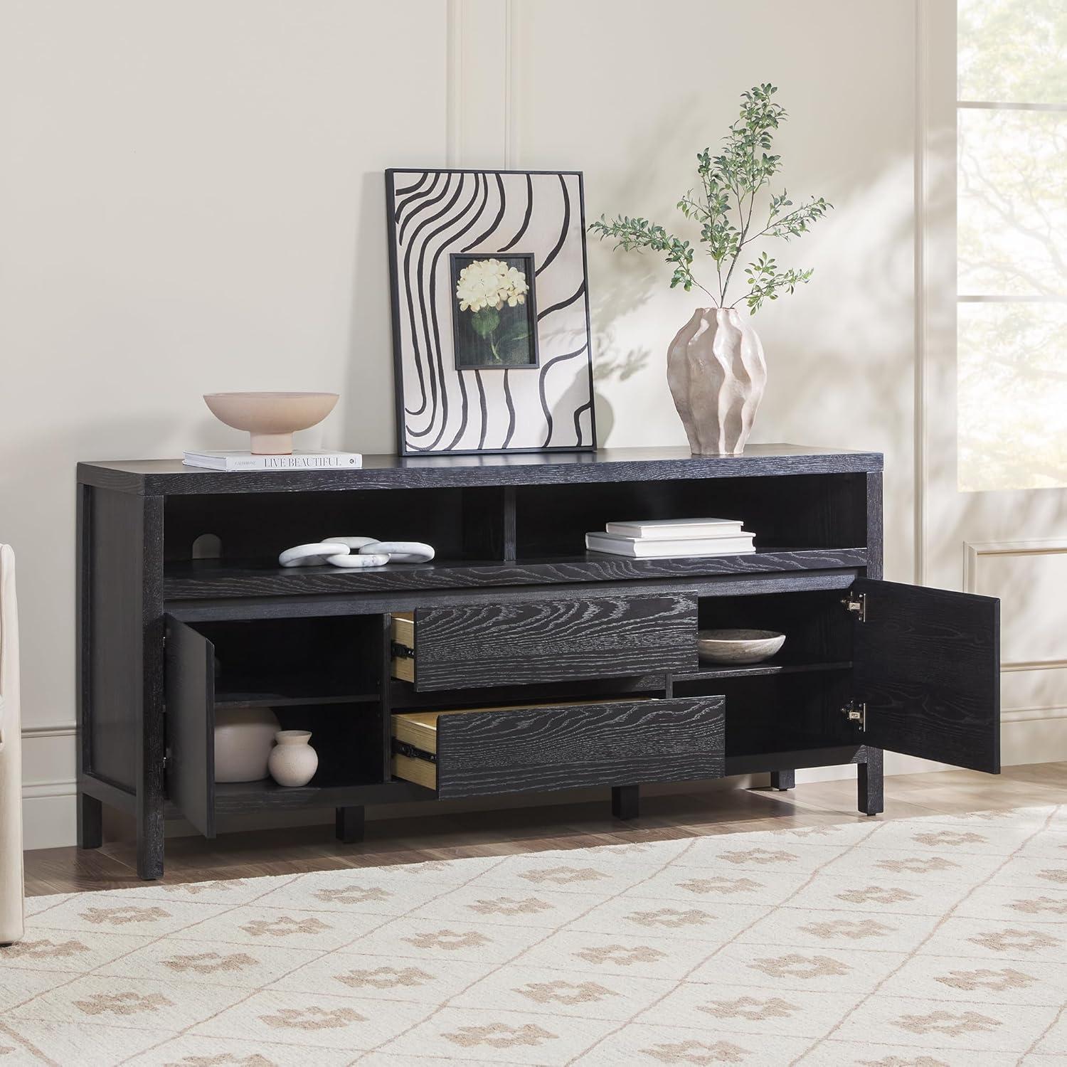 imageWalker Edison Nash Modern Farmhouse Rustic Solid Oak Wood Sideboard with Storage 65 inch BlackBlack