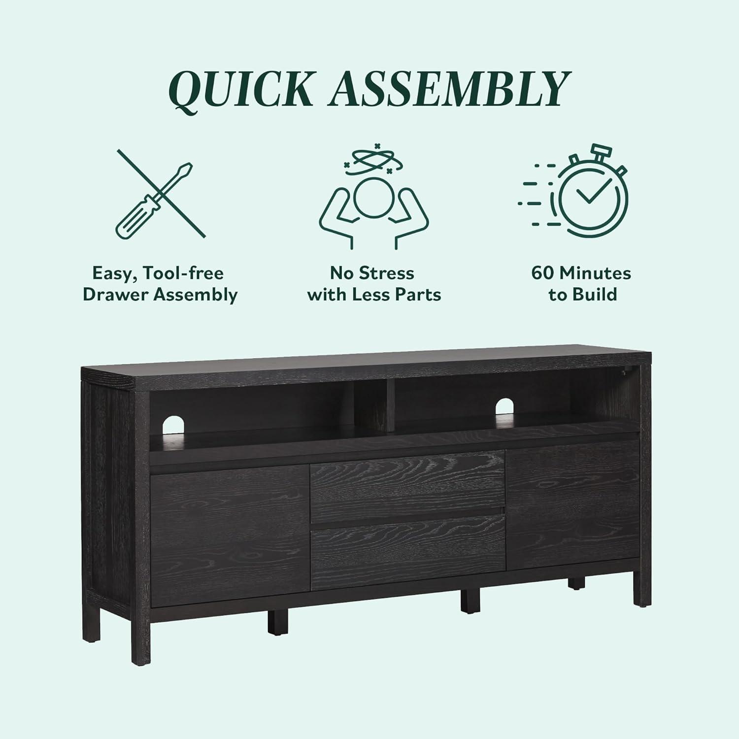 imageWalker Edison Nash Modern Farmhouse Rustic Solid Oak Wood Sideboard with Storage 65 inch BlackBlack