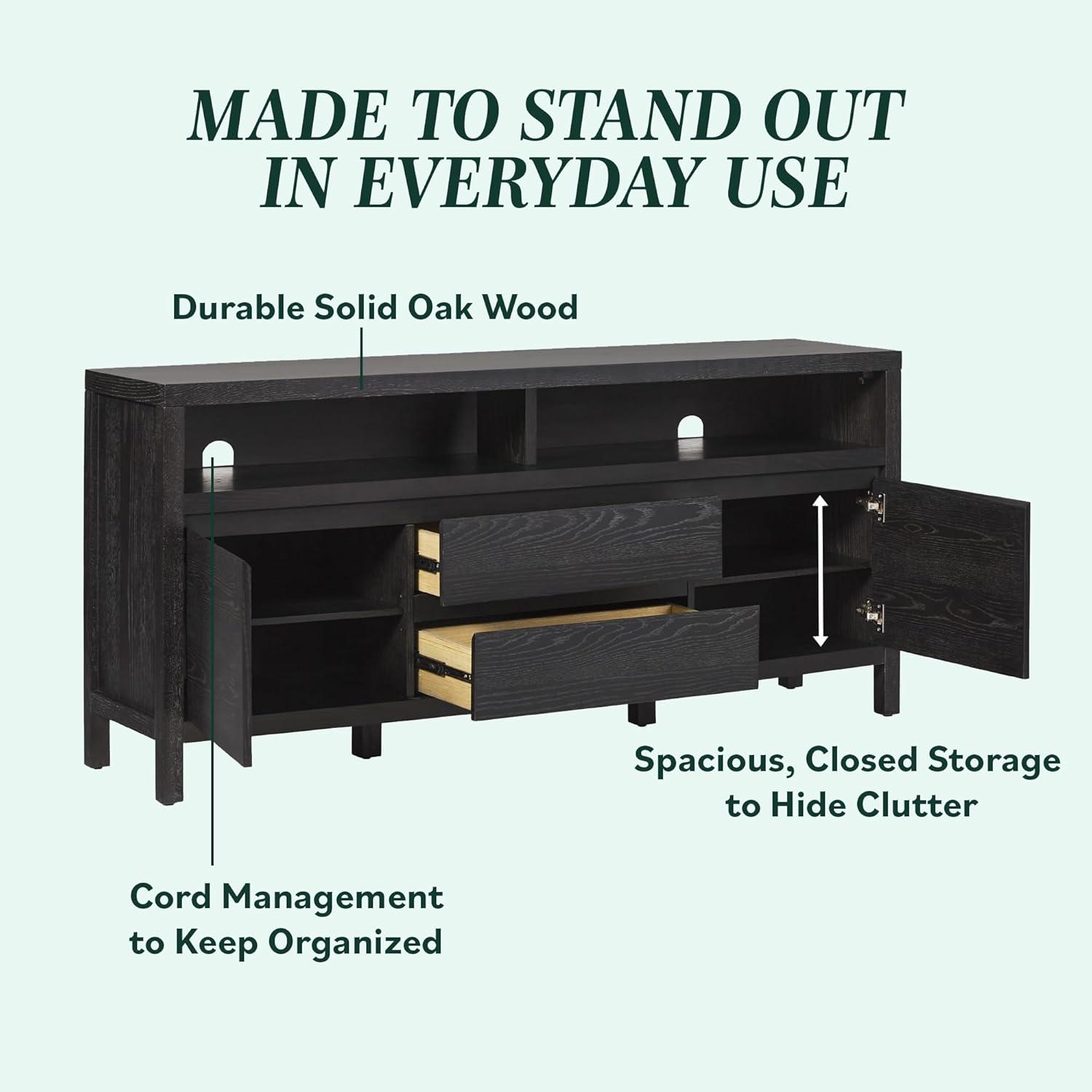 imageWalker Edison Nash Modern Farmhouse Rustic Solid Oak Wood Sideboard with Storage 65 inch BlackBlack