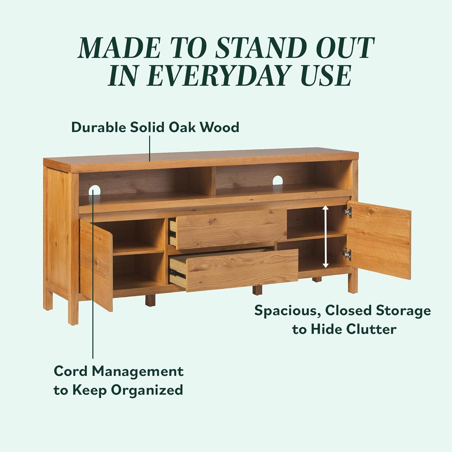 imageWalker Edison Nash Modern Farmhouse Rustic Solid Oak Wood Sideboard with Storage 65 inch BlackWhite Oak