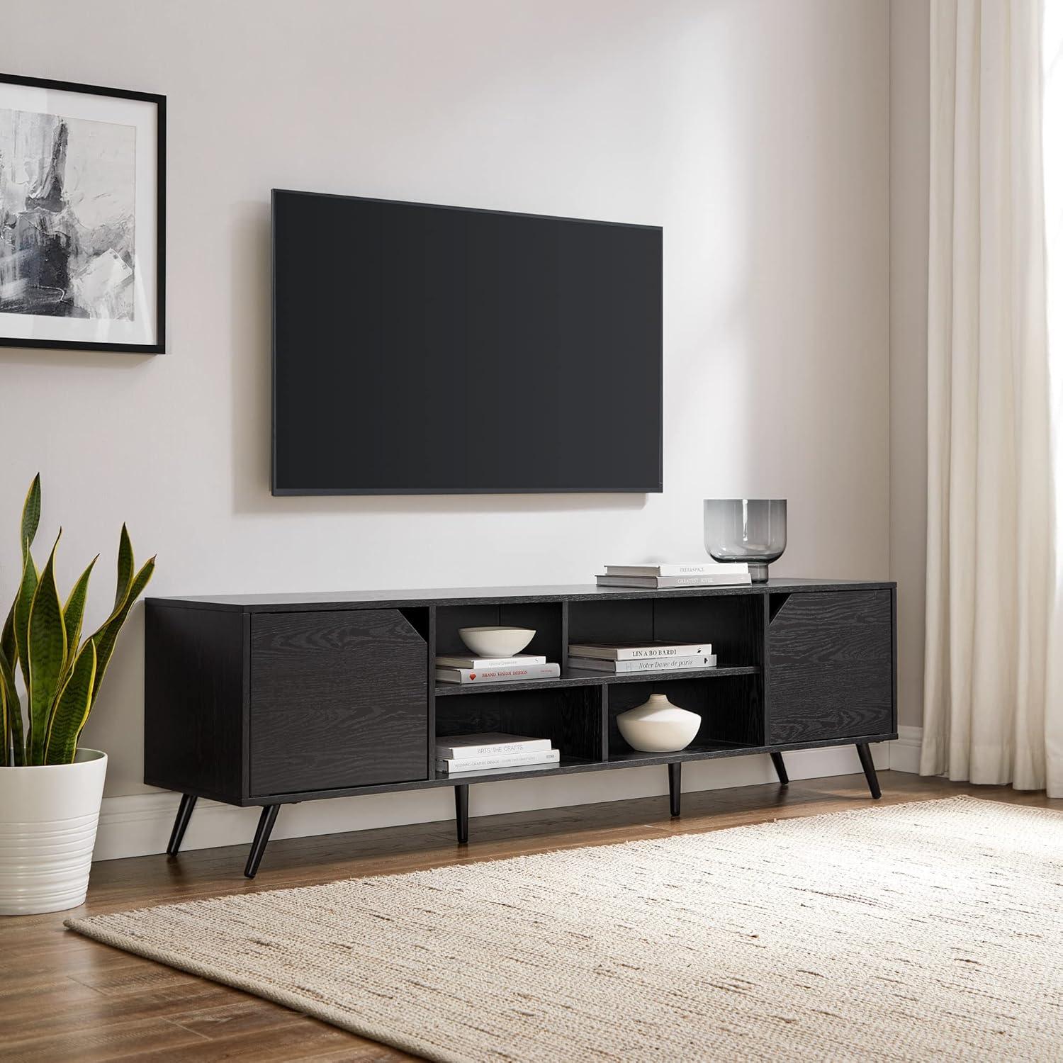 imageWalker Edison Nora Modern Minimal OpenShelf TV Stand for TVs up to 90 Inches 80 Inch Dark WalnutBlack