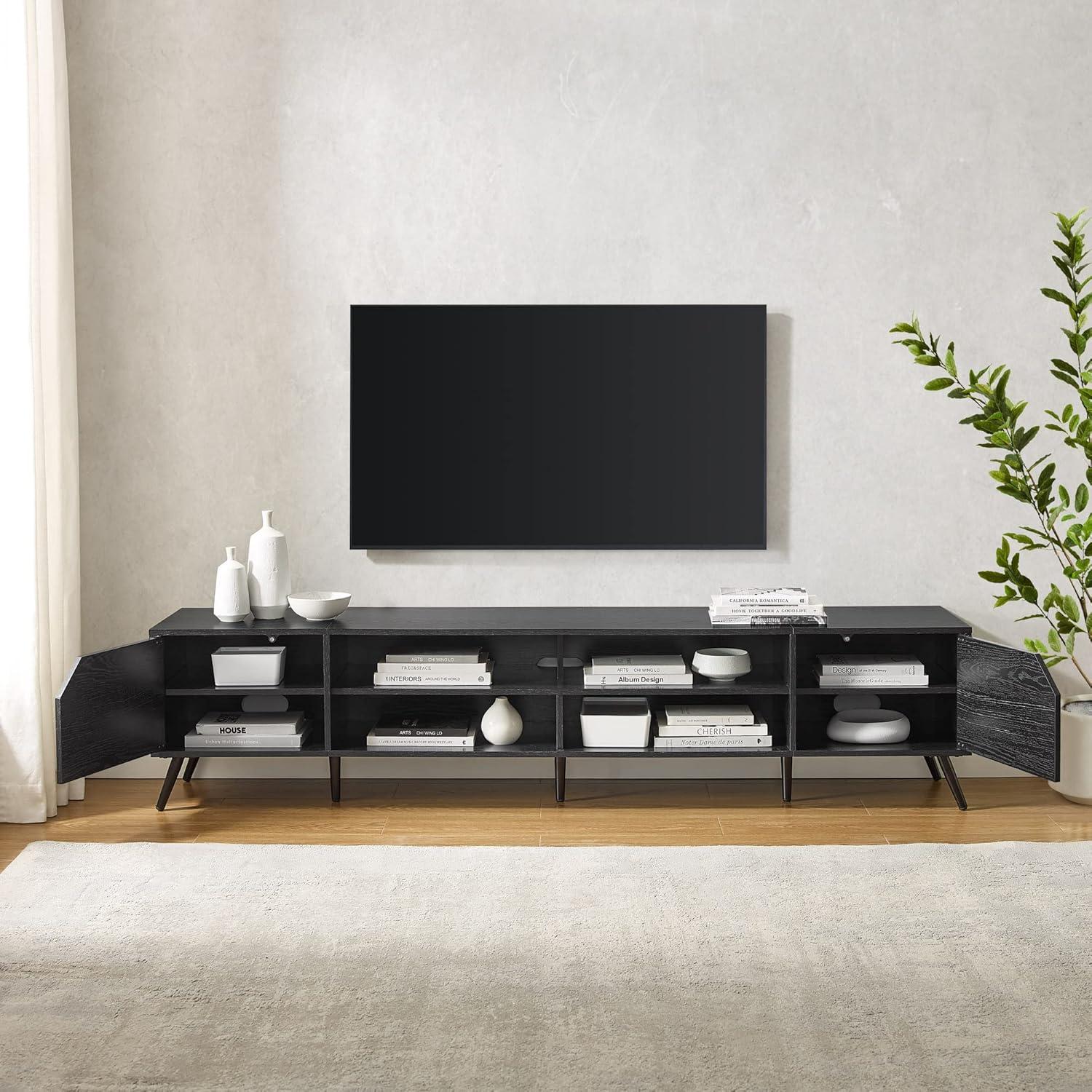 imageWalker Edison Nora Modern Minimal OpenShelf TV Stand for TVs up to 90 Inches 80 Inch Dark WalnutBlack