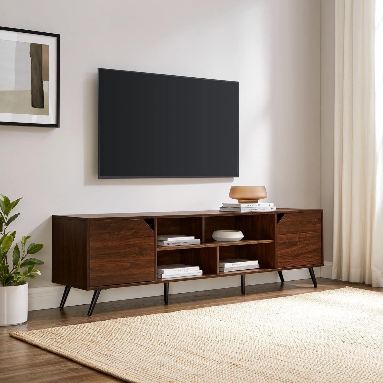 imageWalker Edison Nora Modern Minimal OpenShelf TV Stand for TVs up to 90 Inches 80 Inch Dark WalnutDark Walnut