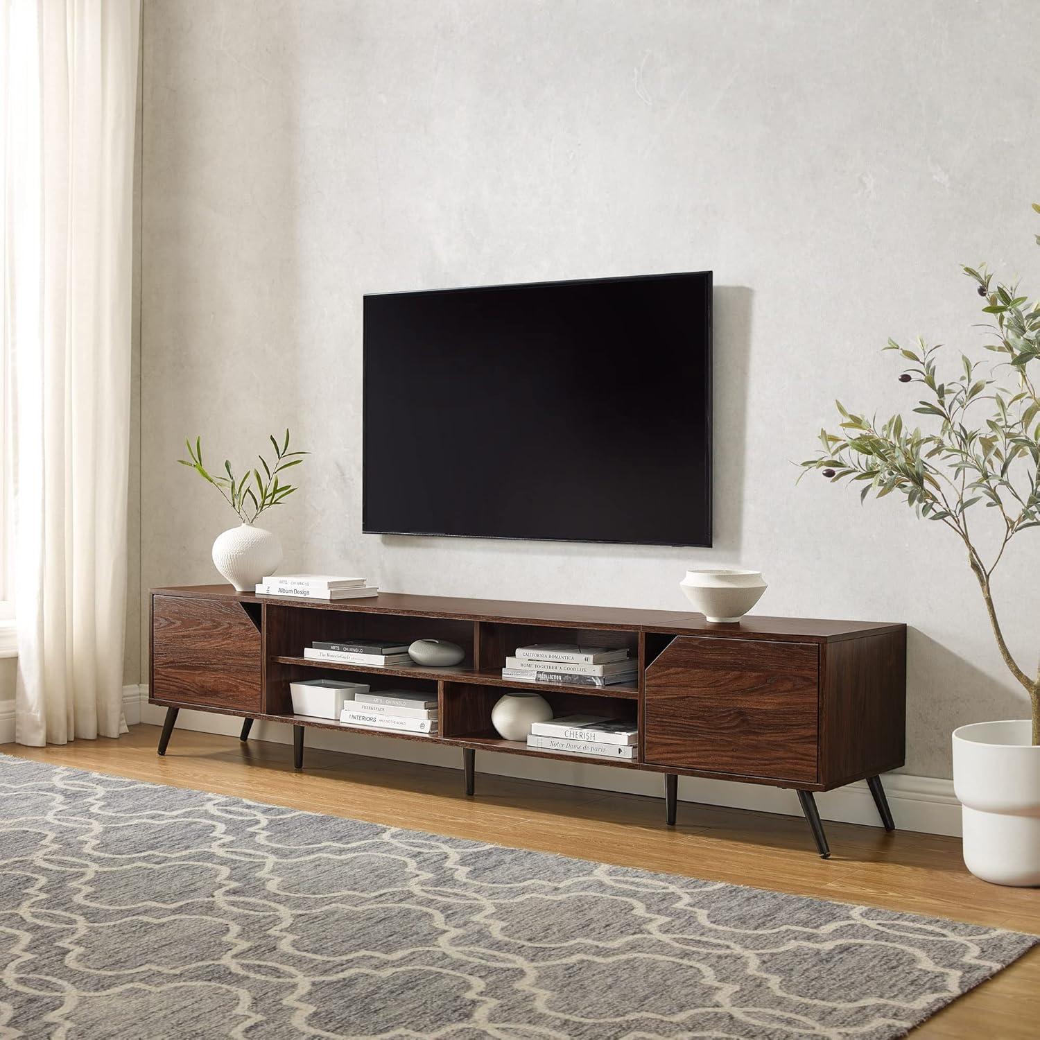 imageWalker Edison Nora Modern Minimal OpenShelf TV Stand for TVs up to 90 Inches 80 Inch Dark WalnutDark Walnut
