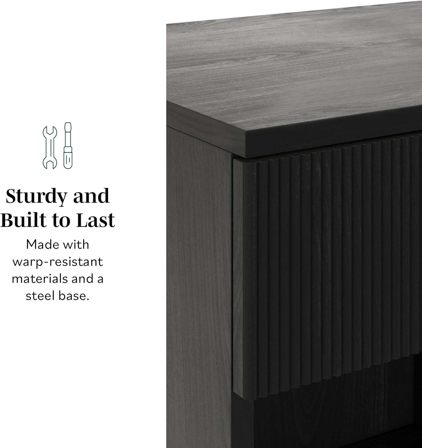 imageWalker Edison Paris Modern ReededDrawer Nightstand with Open Storage 24 Inch BlackBlack