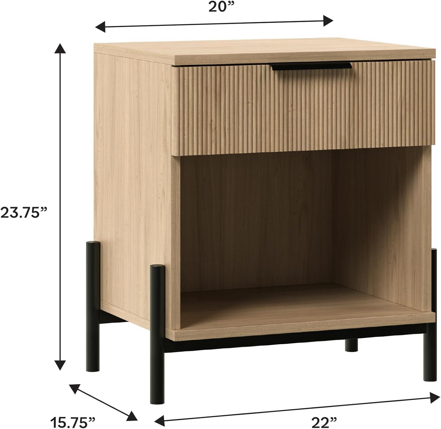 imageWalker Edison Paris Modern ReededDrawer Nightstand with Open Storage 24 Inch BlackCoastal Oak