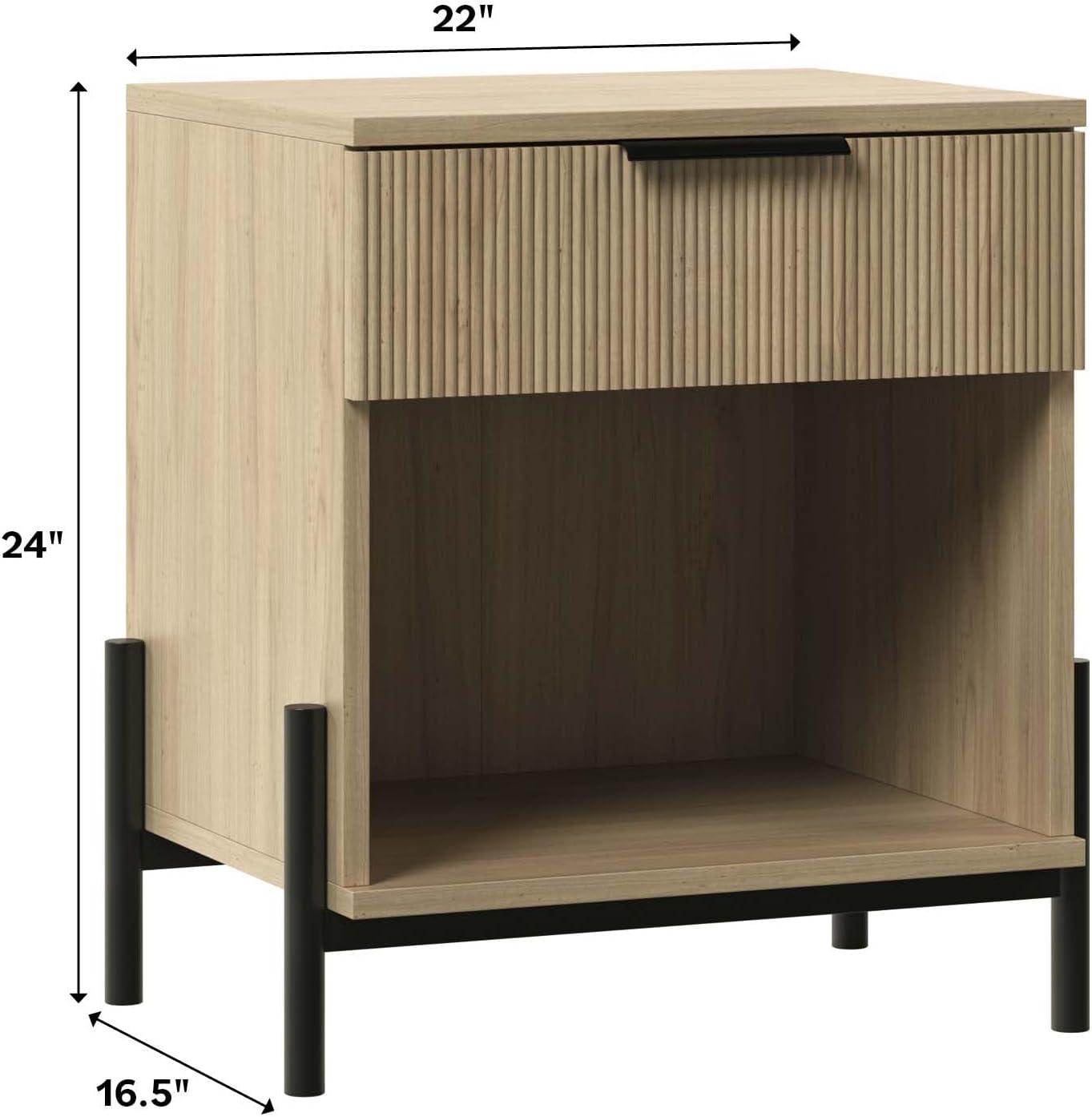 imageWalker Edison Paris Modern ReededDrawer Nightstand with Open Storage 24 Inch BlackCoastal Oak