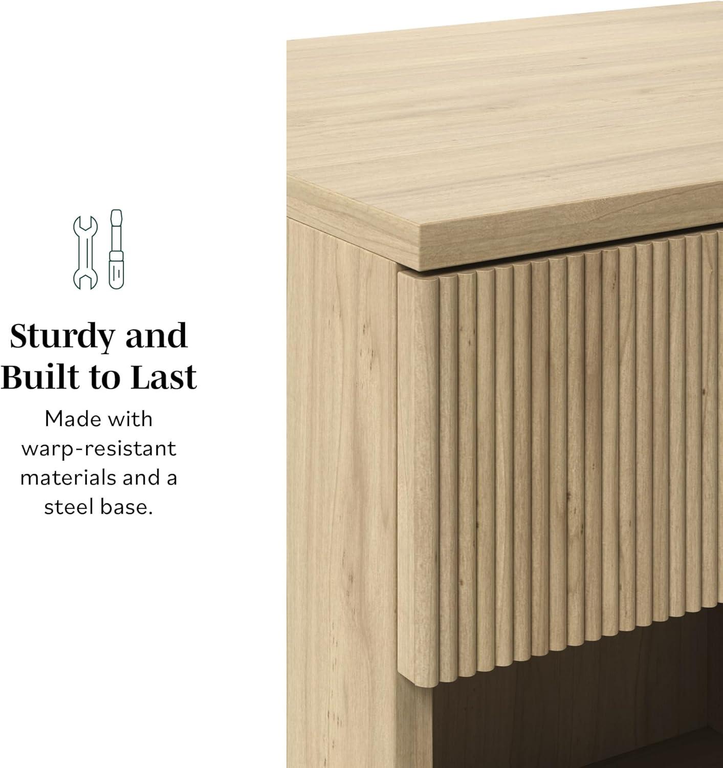 imageWalker Edison Paris Modern ReededDrawer Nightstand with Open Storage 24 Inch BlackCoastal Oak